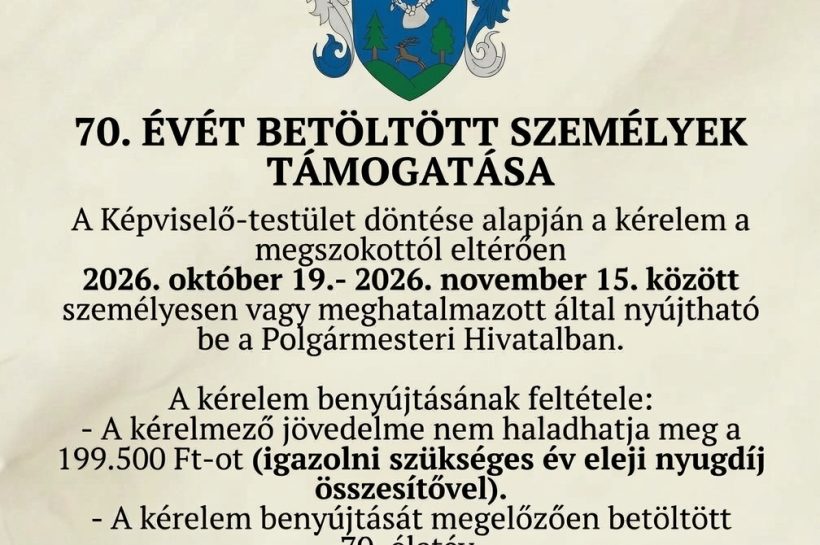 70. életévét betöltött személyek támogatása